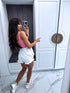 WHITE denim shorts "PINK STRAWBERRY"